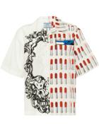 Prada Lipstick Print Half Sleeve Shirt - White