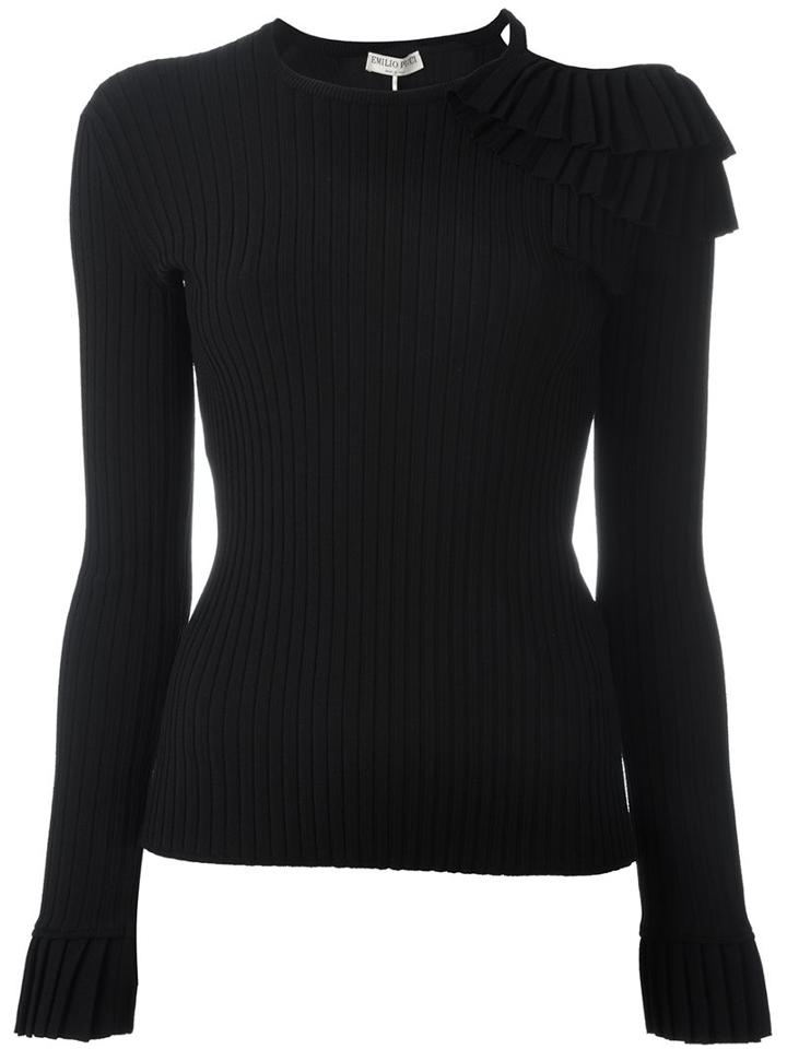 Emilio Pucci Ruffled Ribbed Jumper, Women's, Size: Medium, Black, Viscose/polyester