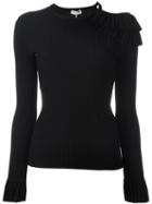 Emilio Pucci Ruffled Ribbed Jumper, Women's, Size: Medium, Black, Viscose/polyester