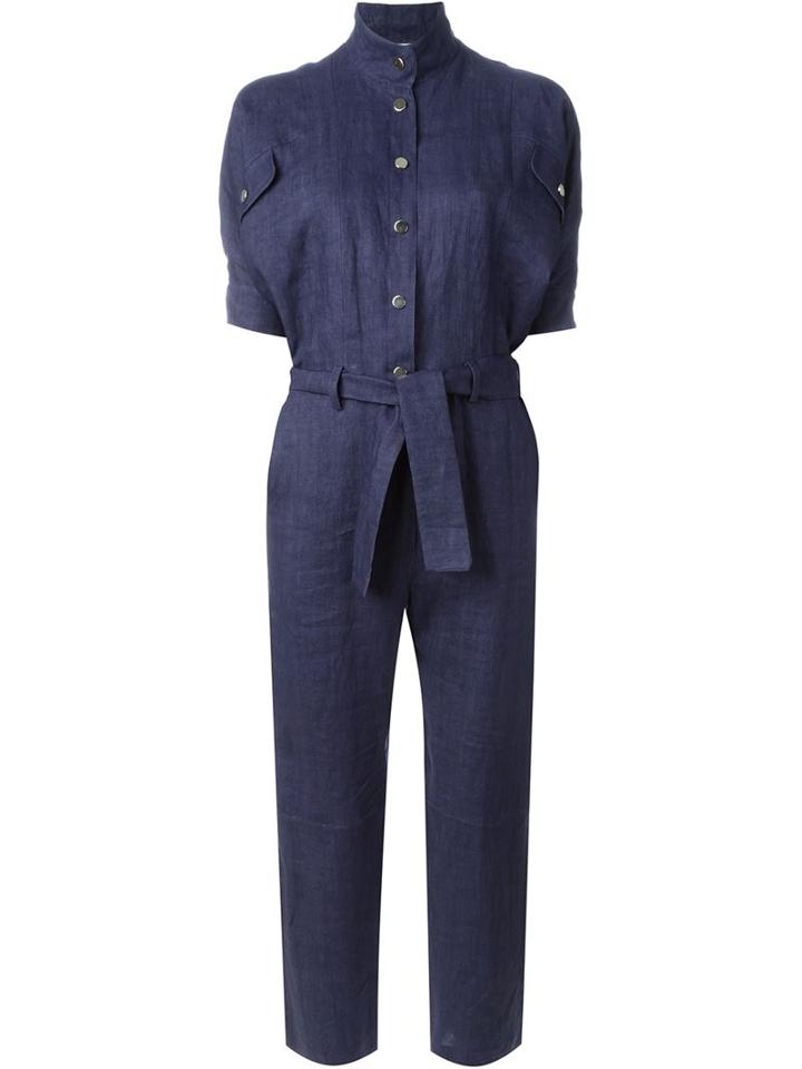 Carolinaritz Belted Jumpsuit, Women's, Size: 40, Blue, Linen/flax