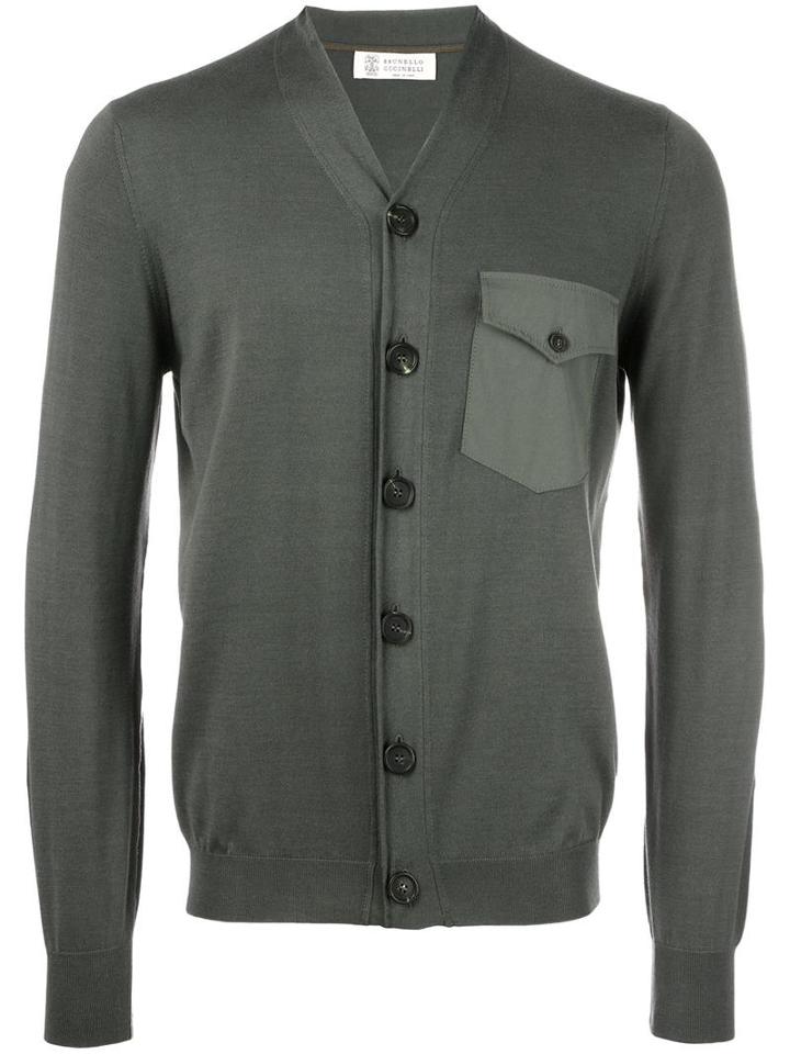 Brunello Cucinelli V-neck Cardigan, Men's, Size: 46, Green, Cotton
