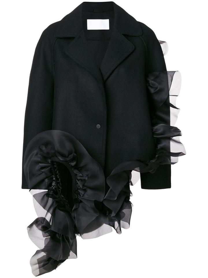 Roberts Wood Asymmetric Ruffle Coat - Black