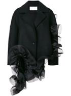 Roberts Wood Asymmetric Ruffle Coat - Black