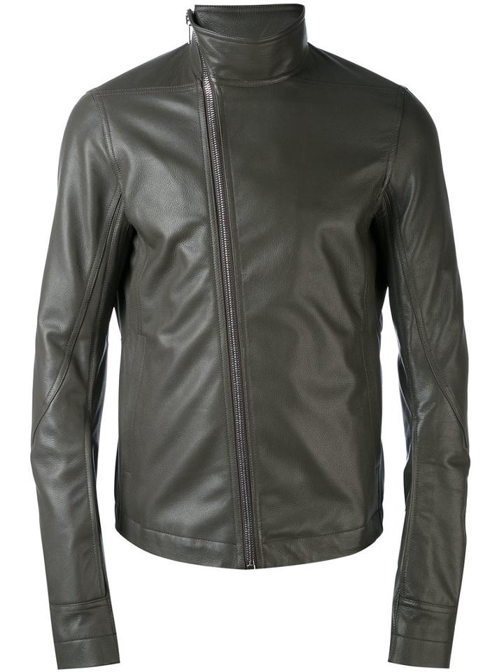 Rick Owens - Asymmetric Zip Biker Jacket - Men - Cotton/leather/cupro - 52, Grey, Cotton/leather/cupro