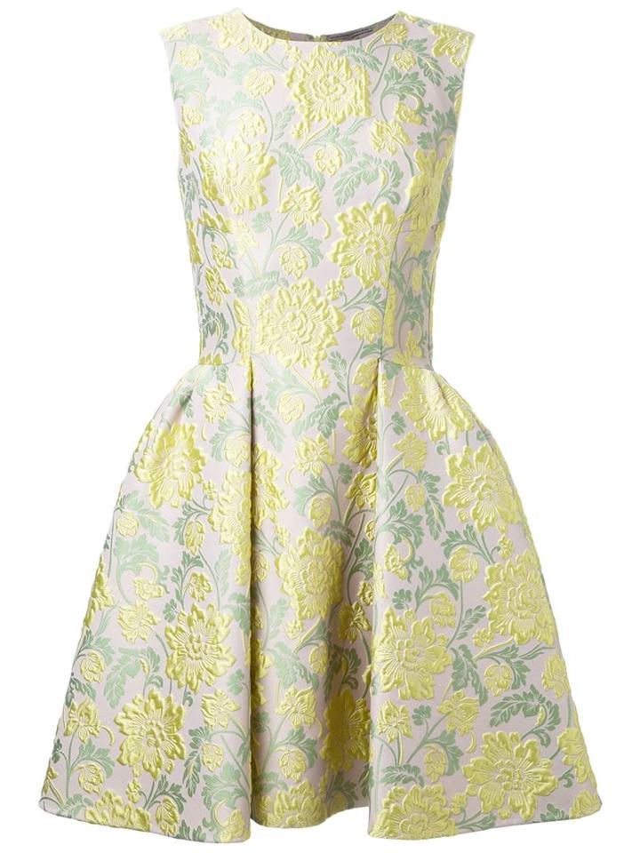 Ermanno Scervino Floral Brocade Pleated Dress, Women's, Size: 44, Yellow, Silk/polyamide/polyester