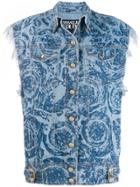 Versace Jeans Couture Floral Denim Sleeveless Jacket - Blue