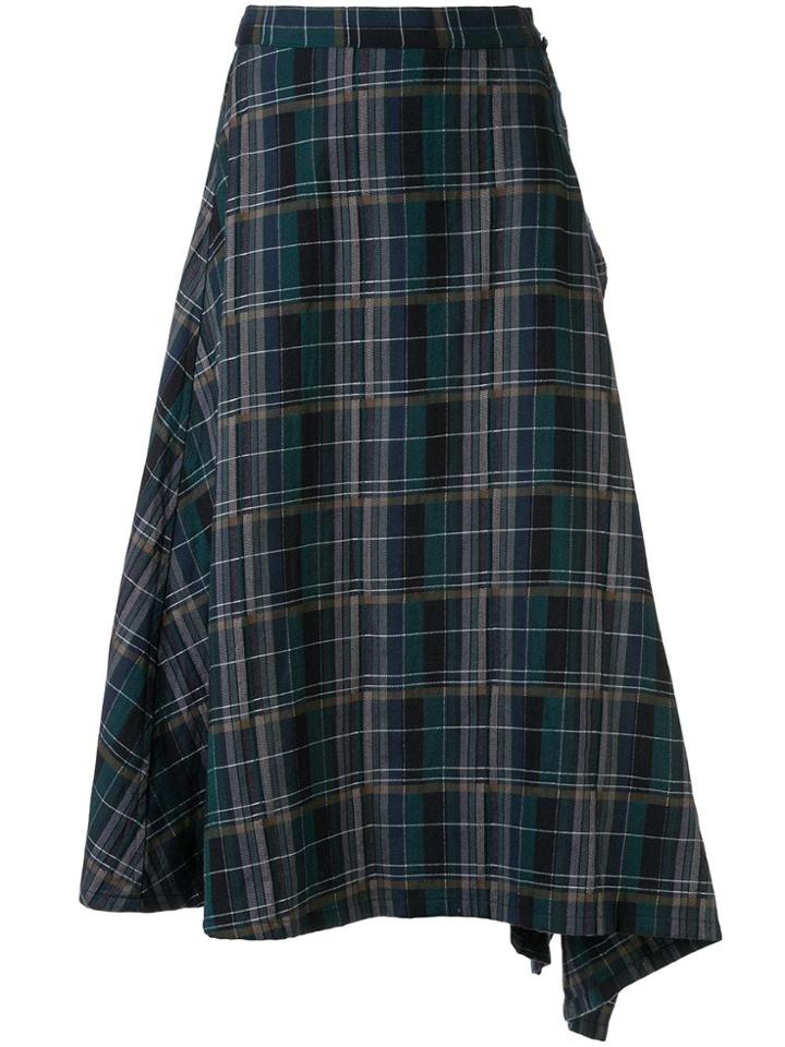Y's Check Asymmetric Skirt - Blue