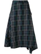 Y's Check Asymmetric Skirt - Blue