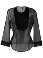 Armani Collezioni Three-quarters Sleeve Sheer Blouse, Women's, Size: 46, Black, Silk/glass