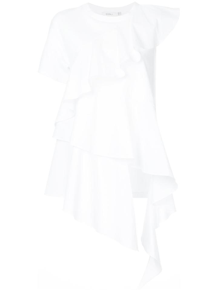 Goen.j Poplin Ruffle-trimmed Jersey T-shirt - White