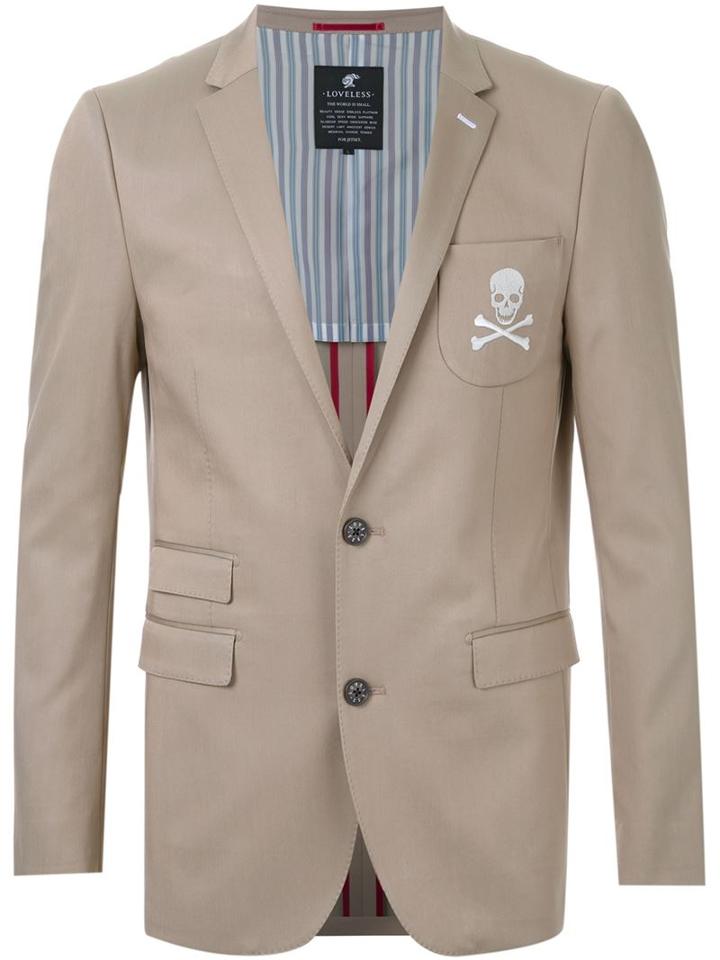 Loveless - Embroidered Skull Blazer - Men - Nylon/polyurethane/tencel - M, Brown, Nylon/polyurethane/tencel