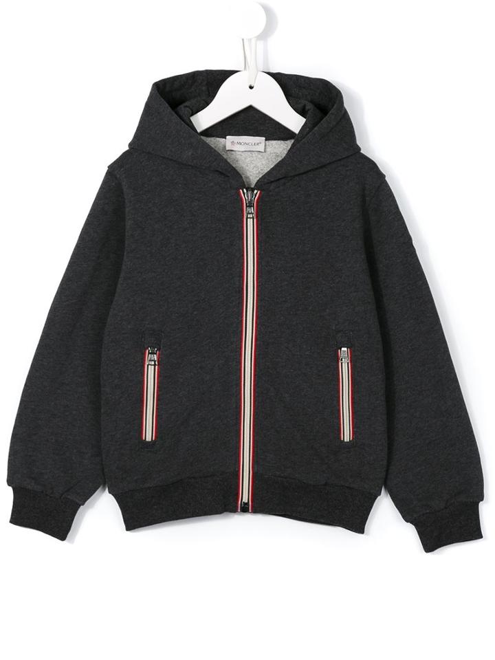 Moncler Kids Striped Panel Zip-up Hoodie, Boy's, Size: 12 Yrs, Grey