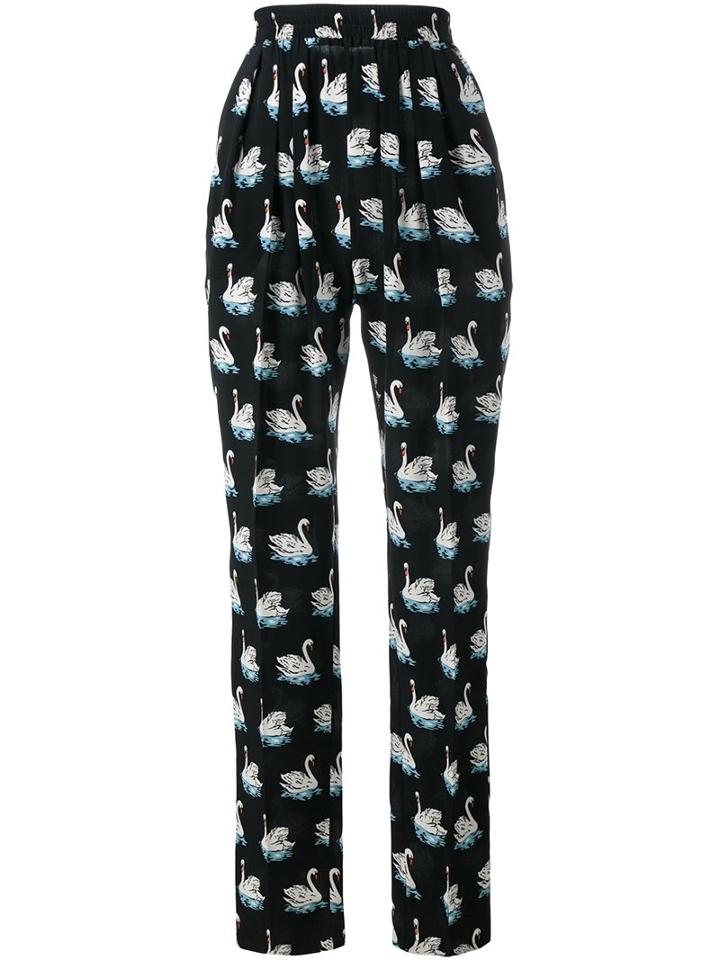 Stella Mccartney Swan Print Trousers, Women's, Size: 44, Black, Silk