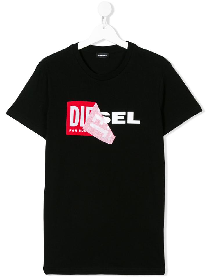 Diesel Kids Teen Peeled Logo Print T-shirt - Black