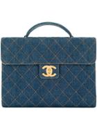 Chanel Pre-owned Quilted Denim Briefcase Handbag - Blue