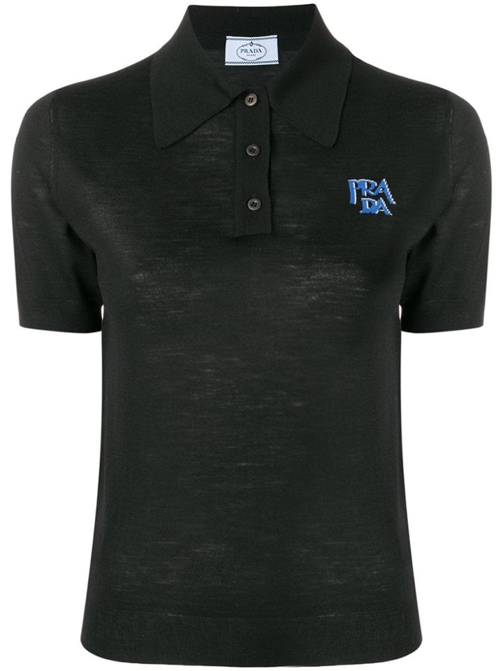 Prada Logo Short-sleeve Polo Top - Black