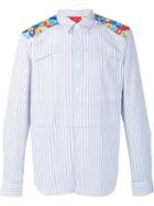 Comme Des Garçons Homme Plus Floral Print Shoulder Striped Shirt, Men's, Size: Small, Blue, Cotton