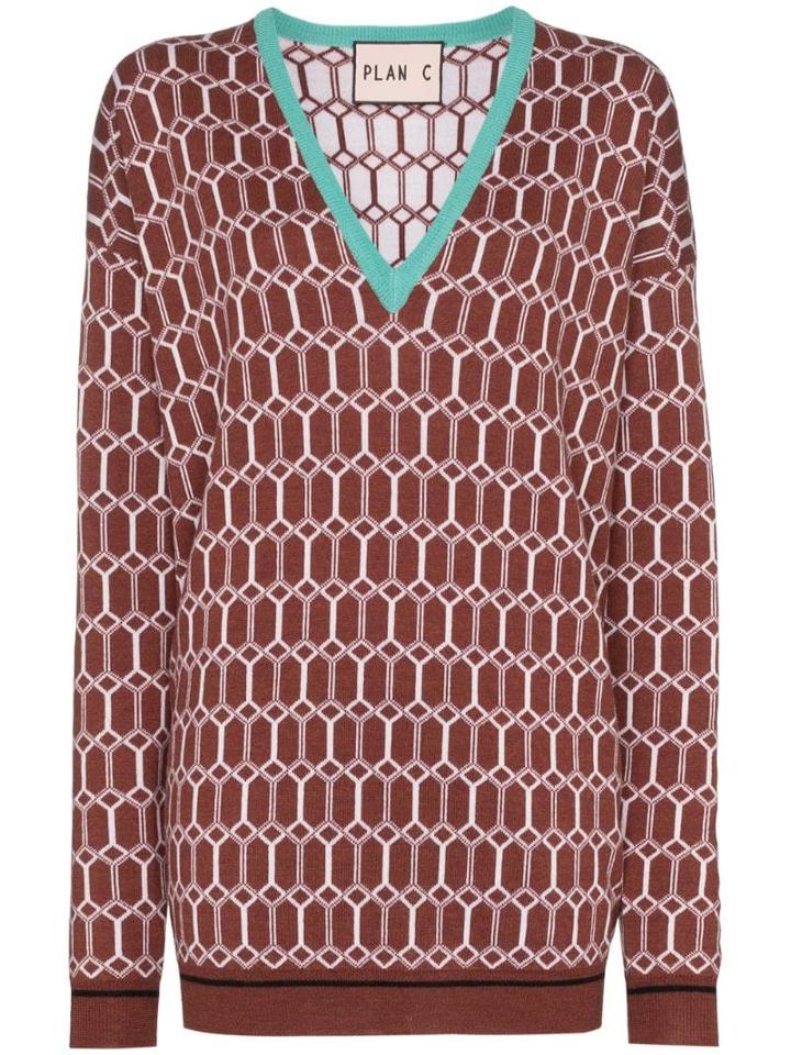 Plan C Argyle Knit Jumper - Brown
