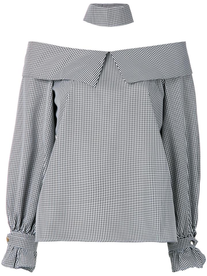 Jovonna Gingham Off The Shoulder Blouse With A Choker - Black