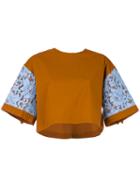 Msgm - Lace Inserts T-shirt - Women - Cotton/polyurethane/spandex/elastane - 42, Brown, Cotton/polyurethane/spandex/elastane