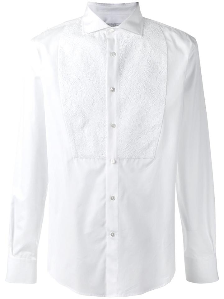 Ermanno Scervino Textured Bib Dinner Shirt, Men's, Size: 48, White, Cotton