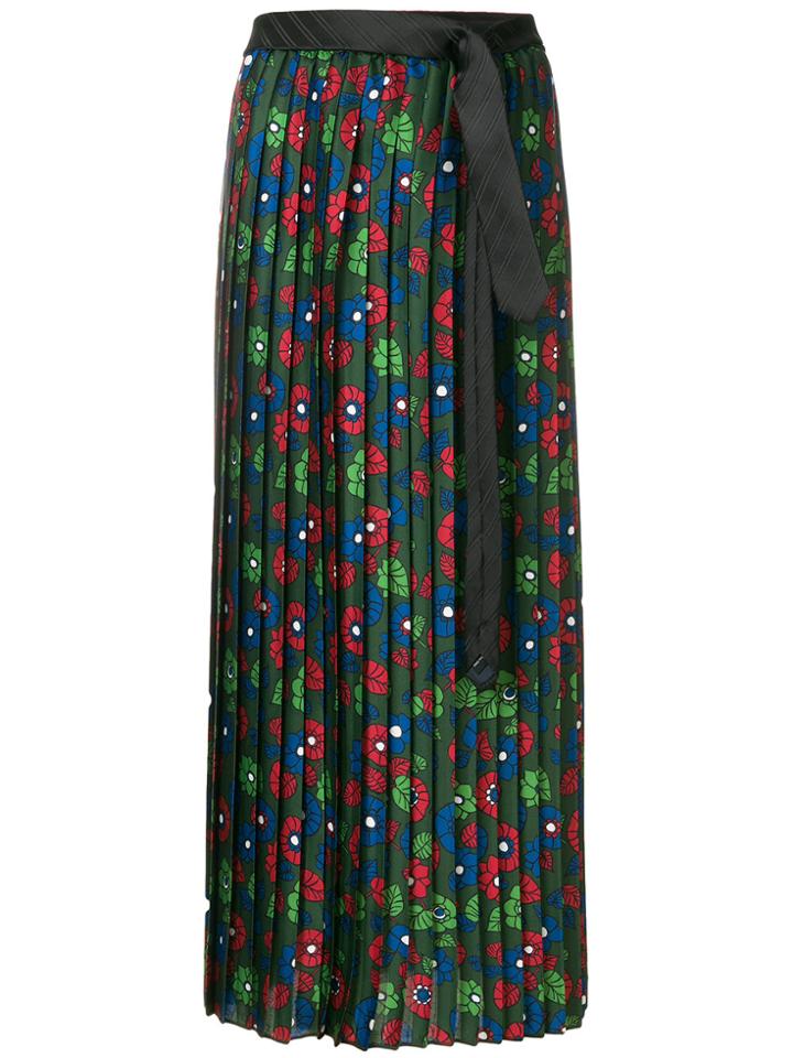 Hache Floral Pleated Skirt - Green