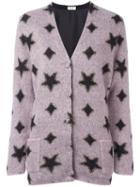 Saint Laurent Oversized Star Jacquard Cardigan, Women's, Size: Medium, Pink/purple, Mohair/wool/nylon/silk