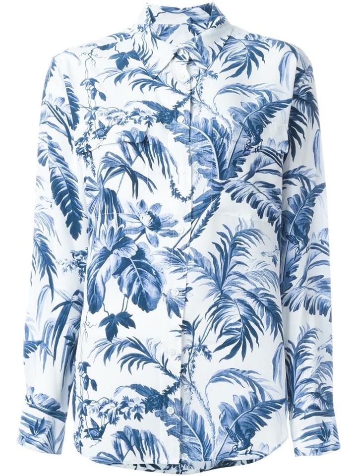 Equipment Leaf Print Shirt, Women's, Size: Large, White, Silk