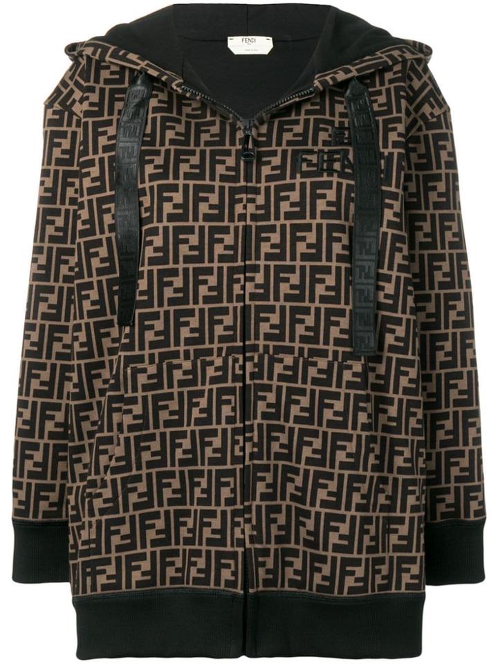 Fendi Ff Motif Zipped Hoodie - Brown