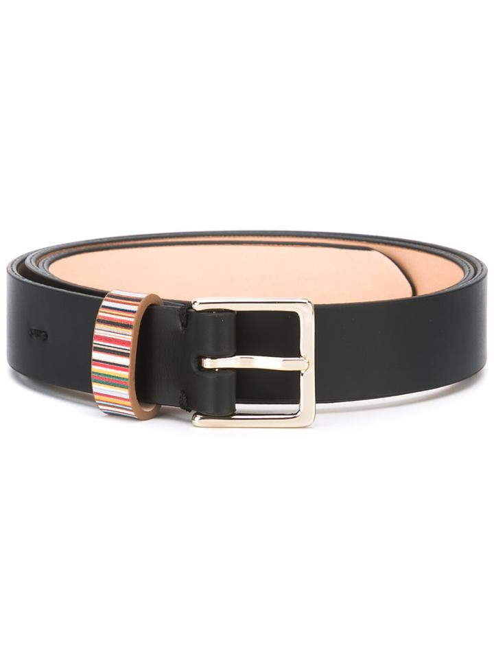 Paul Smith - Striped Detail Belt - Women - Leather/brass - 85, Women's, Black, Leather/brass