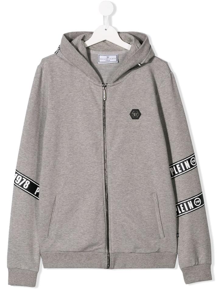 Philipp Plein Junior Patched Zip Hoodie - Grey