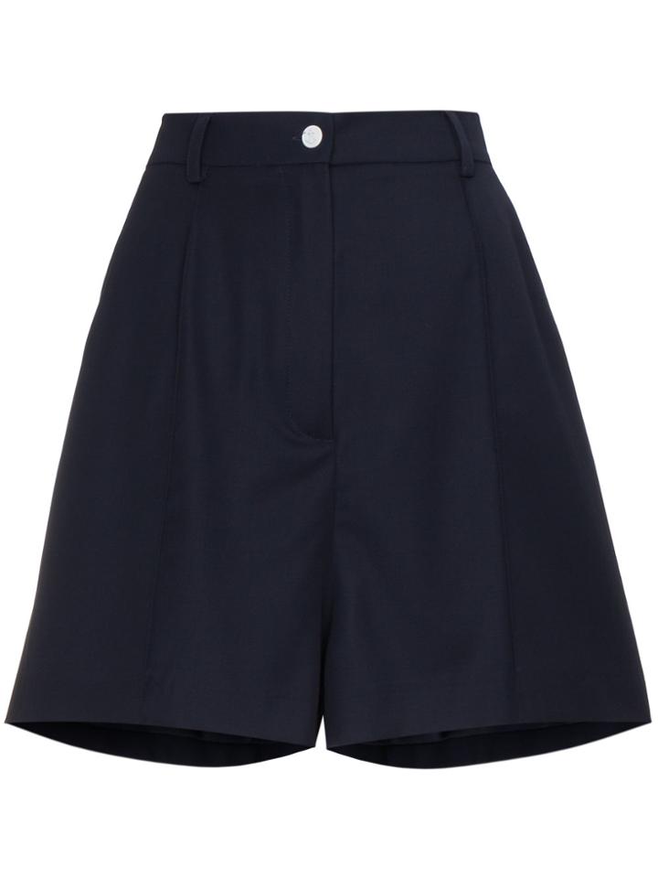 Natasha Zinko Mid Rise Shorts With Pleat Front - Blue