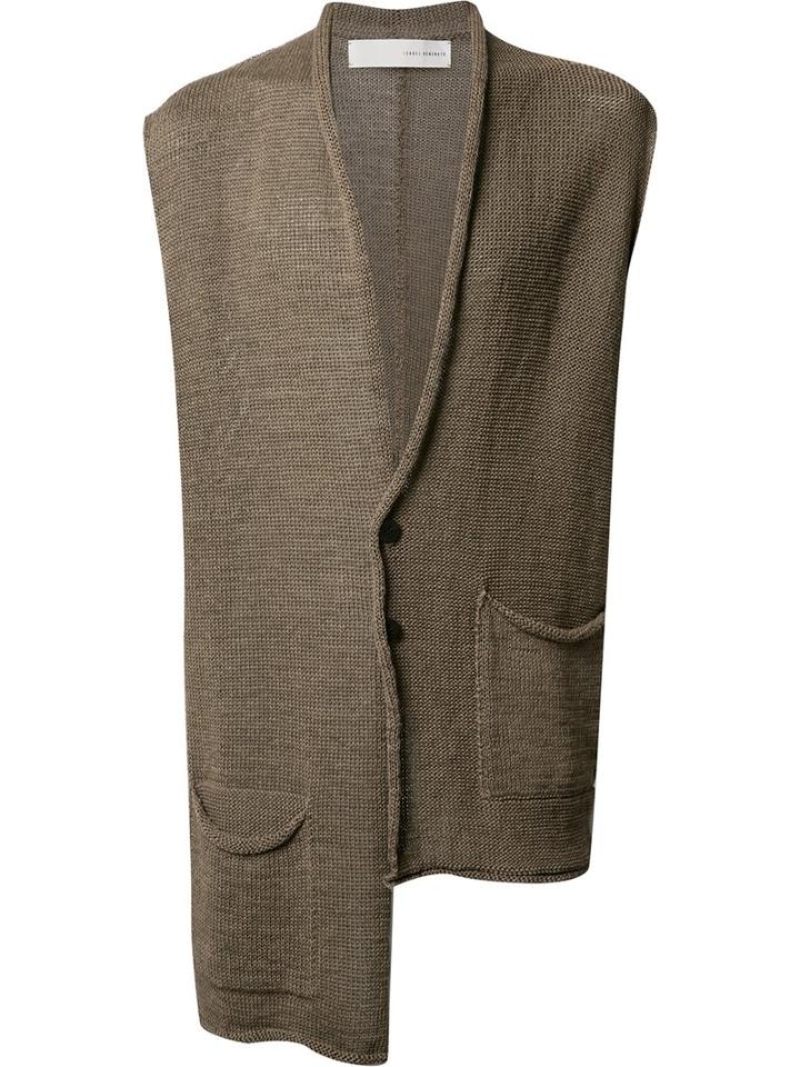 Isabel Benenato Asymmetric Sleeveless Cardigan, Men's, Size: Large, Green, Cotton