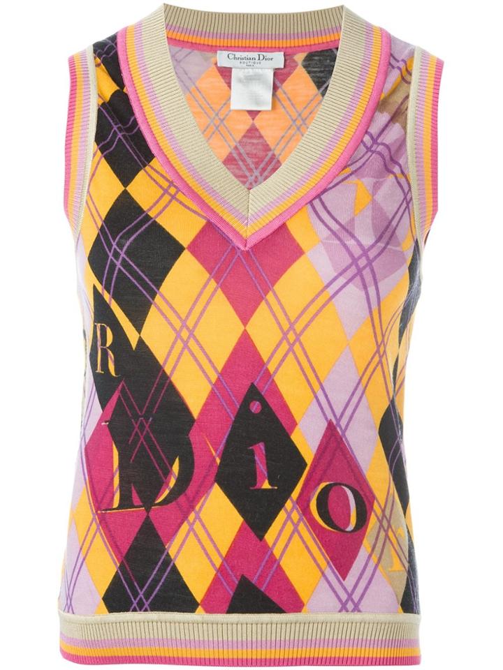 Christian Dior Vintage Argyle Print Knit Top - Multicolour