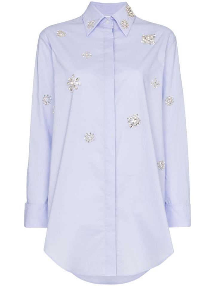 Area Embellished Detail Shirt Dress - Blue