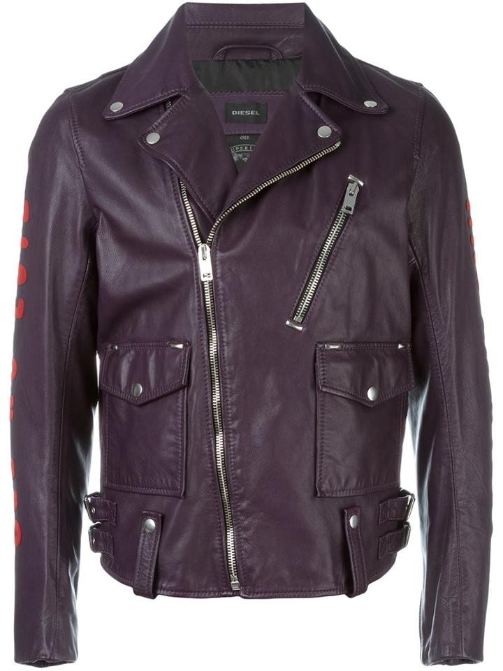 Diesel 'l-beck' Emblazoned Jacket, Men's, Size: Medium, Pink/purple, Goat Skin/polyester