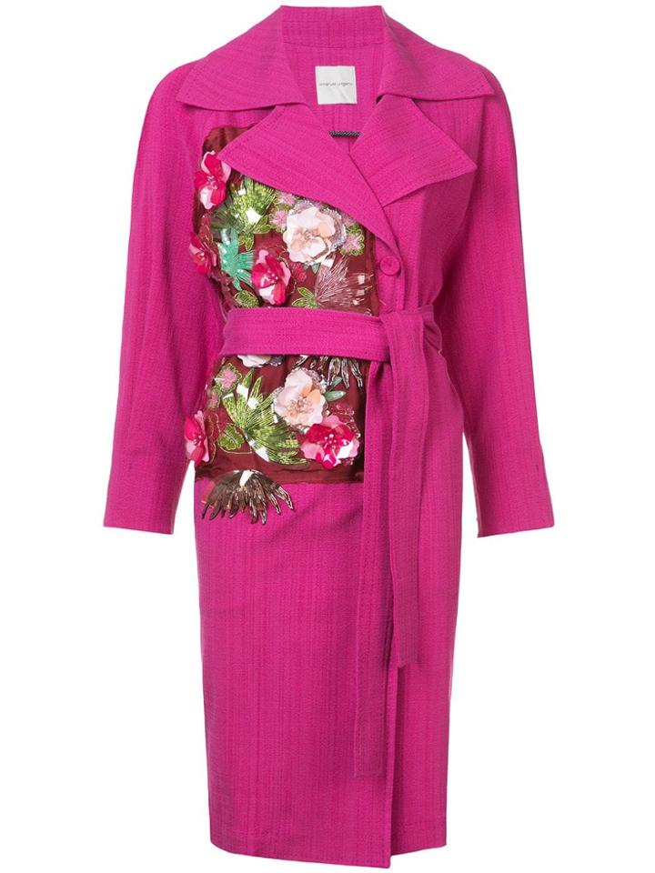 Emanuel Ungaro Floral Appliqué Belted Coat - Pink