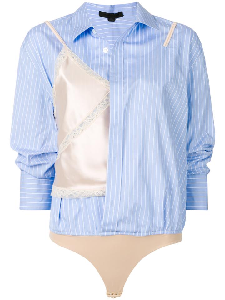 Alexander Wang Pinstripe Hybrid Shirt Bodysuit - Blue