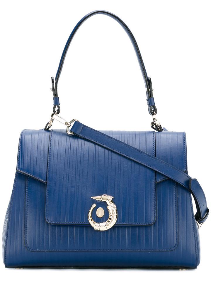 Trussardi Logo Plaque Tote, Women's, Blue, Calf Leather/polyester