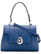 Trussardi Logo Plaque Tote, Women's, Blue, Calf Leather/polyester