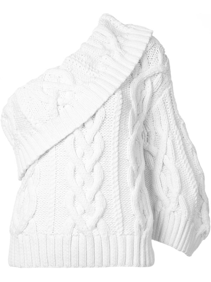 Rosie Assoulin Cabled One-shoulder Handknit Sweater, Women's, Size: Small, White, Viscose/merino