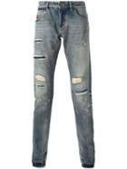 Dolce & Gabbana Ripped Jeans, Men's, Size: 50, Blue, Cotton/metallic Fibre/plastic/polyester