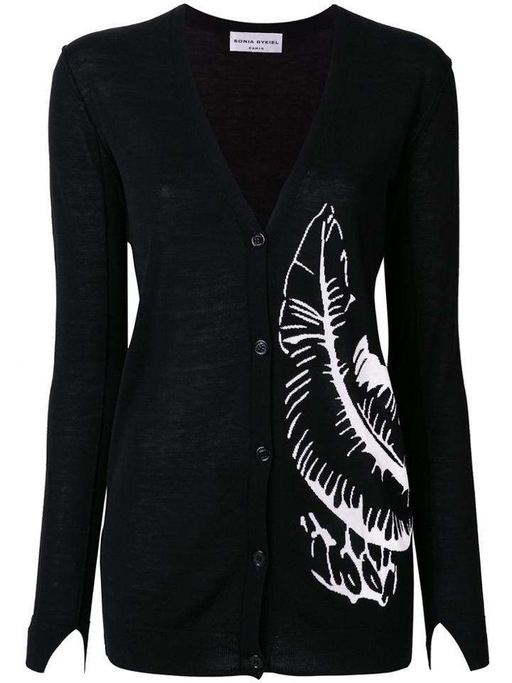 Sonia Rykiel Leaf Intarsia Long Cardigan - Black