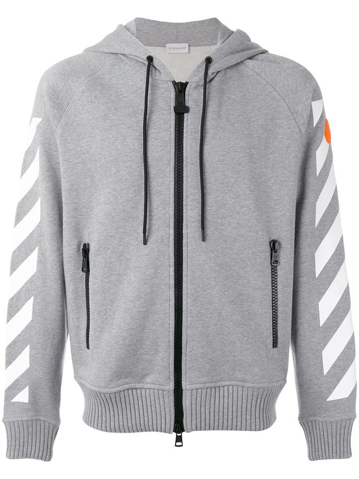 Moncler X Off-white Logo Stripe Hoodie, Men's, Size: Xl, Grey, Cotton