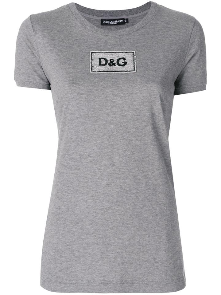 Dolce & Gabbana Sequinned Logo Patch T-shirt - Grey