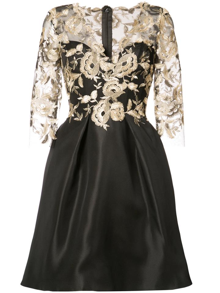 Monique Lhuillier Floral Overlay Dress - Black
