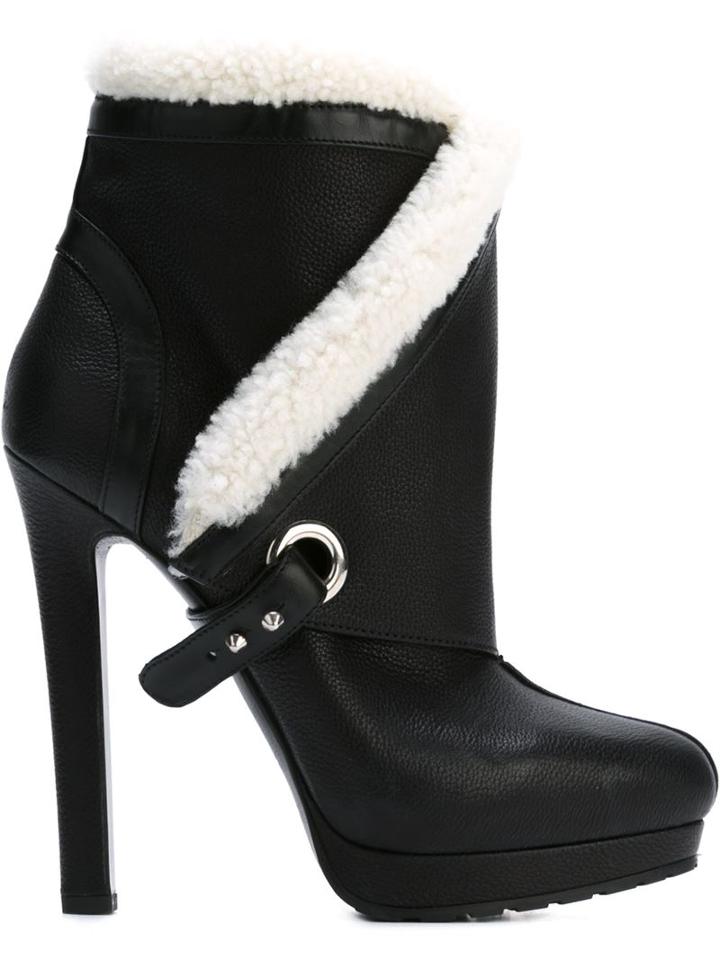 Alexander Mcqueen Platform Ankle Boots, Women's, Size: 39, Black, Calf Leather/lamb Fur/rubber