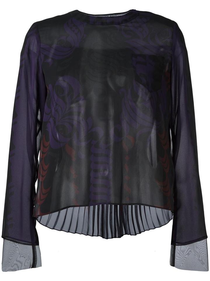 Sacai Calligraphy Print Blouse, Women's, Size: 2, Black, Polyester/cupro