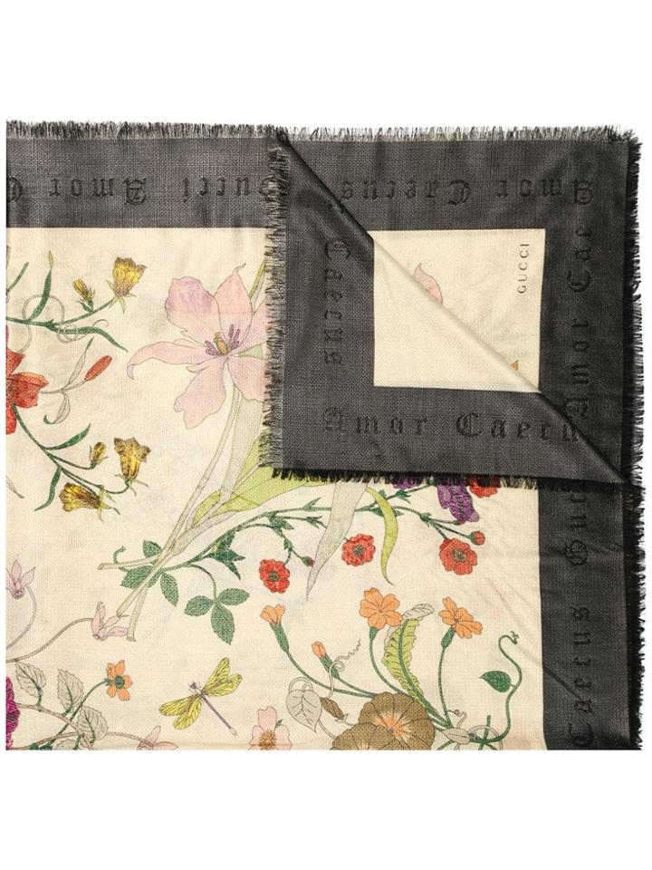 Gucci Flora Gothic Print Scarf - Black
