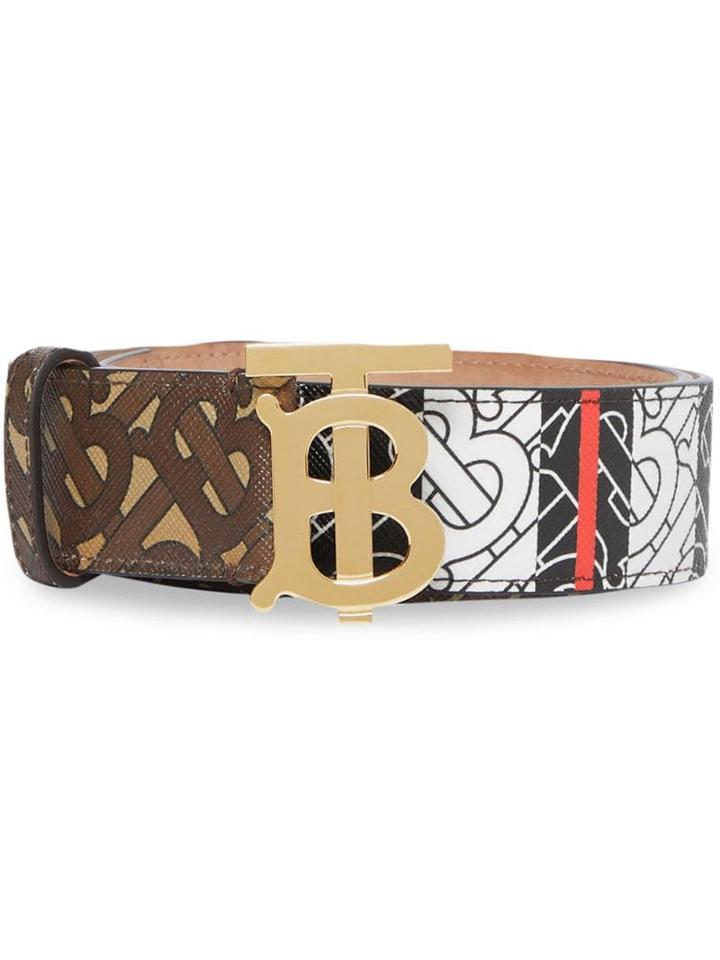 Burberry Monogram Stripe E-canvas And Leather Belt - Brown